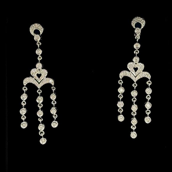 14K White Gold Diamond Dangle Drop Earrings - Picture 1 of 4